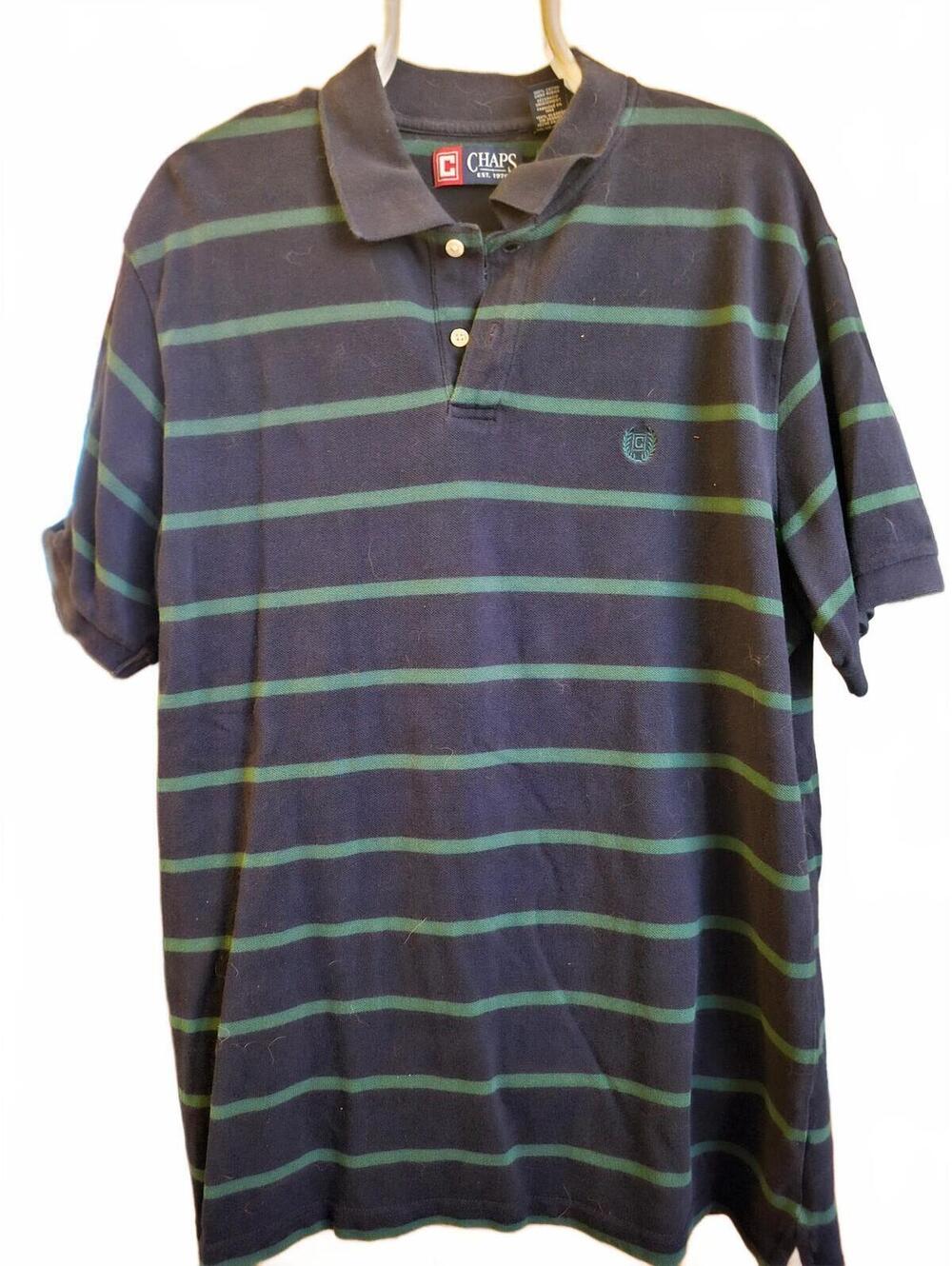 Mens Chaps Polo Shirt Size XL Blue/Green Casual Striped Logo Classic EUC